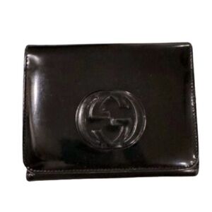 Gucci Black Patent Leather Bifold Wallet Embossed Logo Tom Ford Vintage Like New